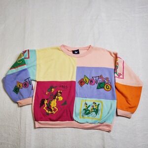 Silver Unicorn Kids Sweatshirt Multicolor Colorblock Graphic Vintage Size L/XL